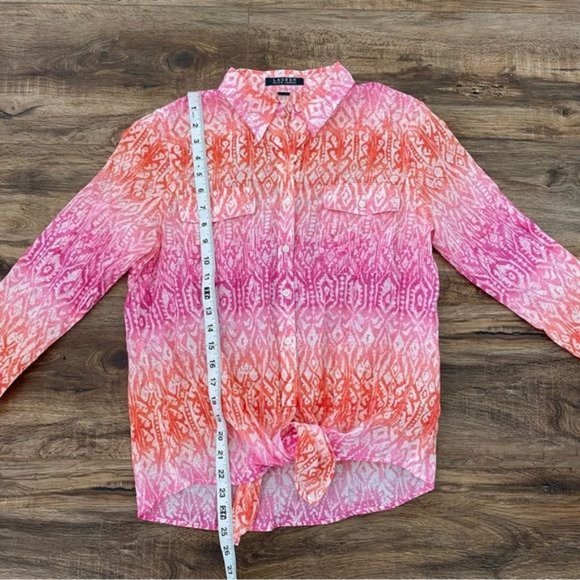 LAUREN RALPH LAUREN Colorful Batik print Tie front Button up Shirt S-M LIKE NEW - Picture 11 of 12